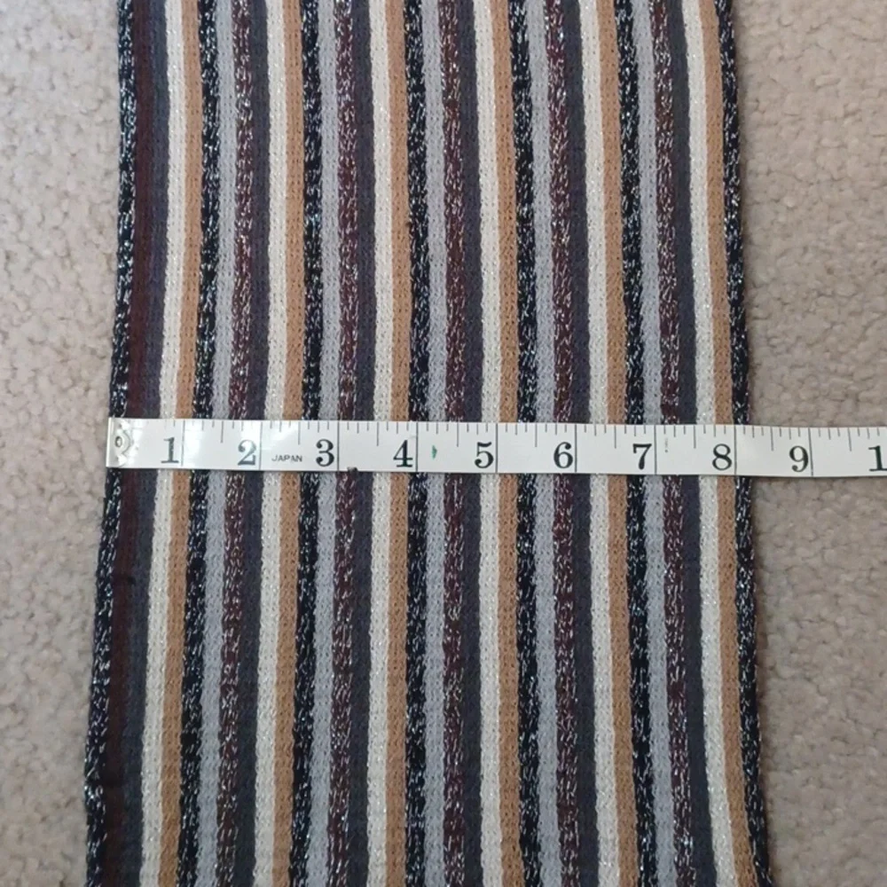 Cejon Earthtone Striped Scarf With Fringe And Sparkle